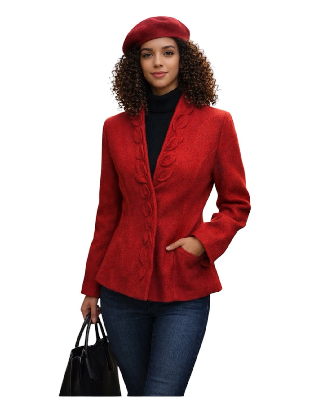 Thistle & Lavender Red Felted Wool Sculpted Jacket | Snap Front Statement Coat L